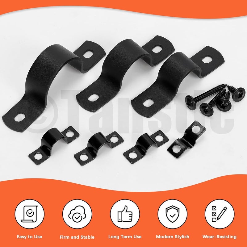 Tanstic 10Pcs Black Two Hole Pipe Strap, 3/4” Two Hole Strap U Bracket Rigid Pipe Strap Pipe Strap Clamp with Phillips Modified Truss Head Wood Screws for Fixing Pipe, Conduit, U Bracket - Image 5